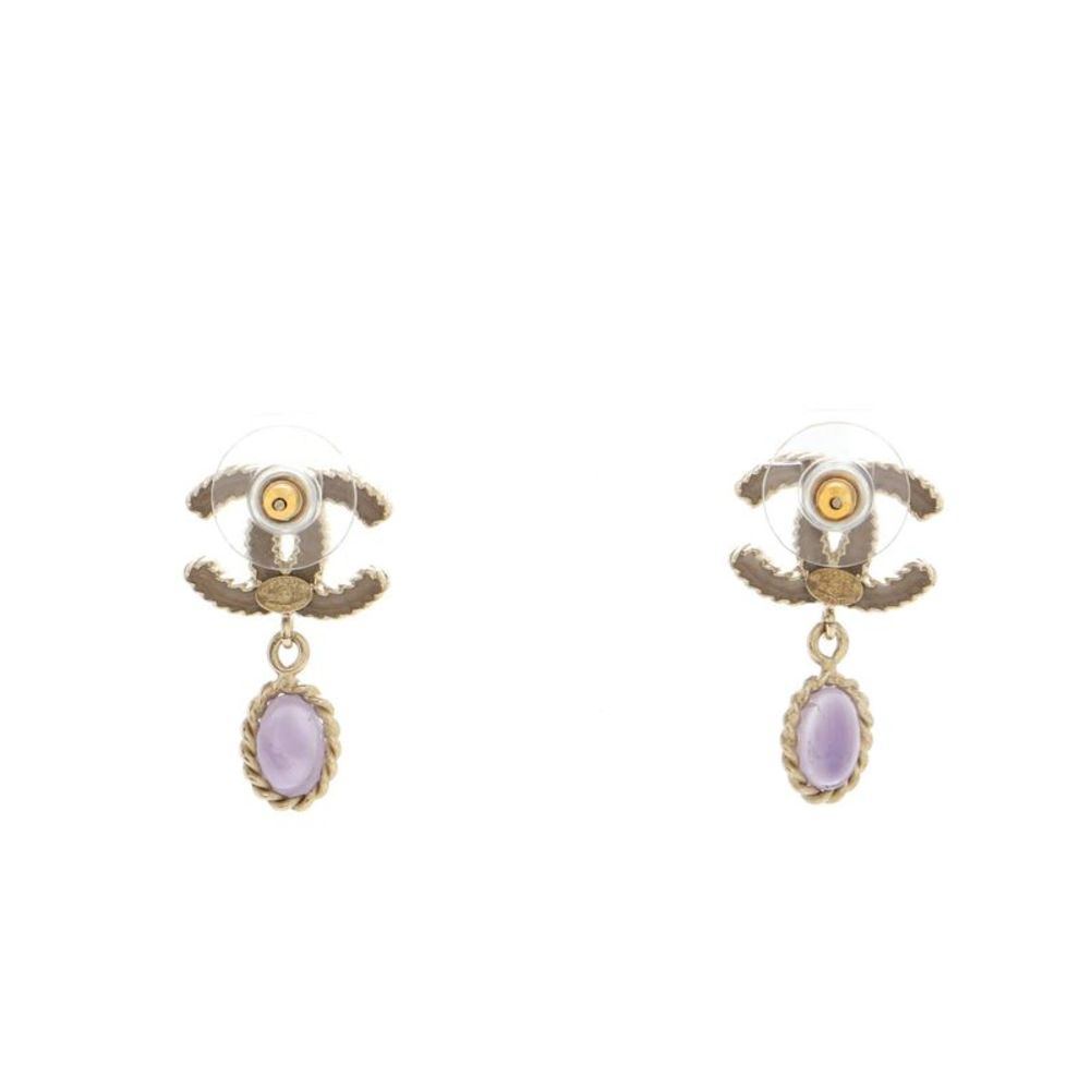 Chanel Oval CC Dangle Earrings Metal with Enamel and Resin Gold - Picture 3 of 4